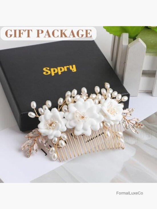 Handmade Pearl Rhinestone Hair Comb for Bridal Updo main image 5